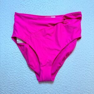 Callia High-Rise‎ Swim medium Bottoms Ruched Hot Pink Recycled Nylon Blend